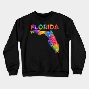 Colorful mandala art map of Florida with text in multicolor pattern Crewneck Sweatshirt